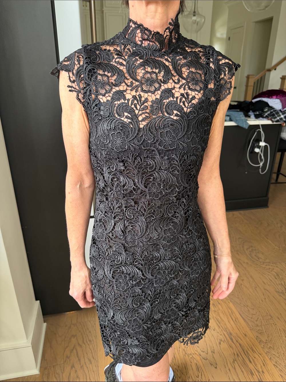 Blaque Label Black Floral Lace High-Neck Mini Dress